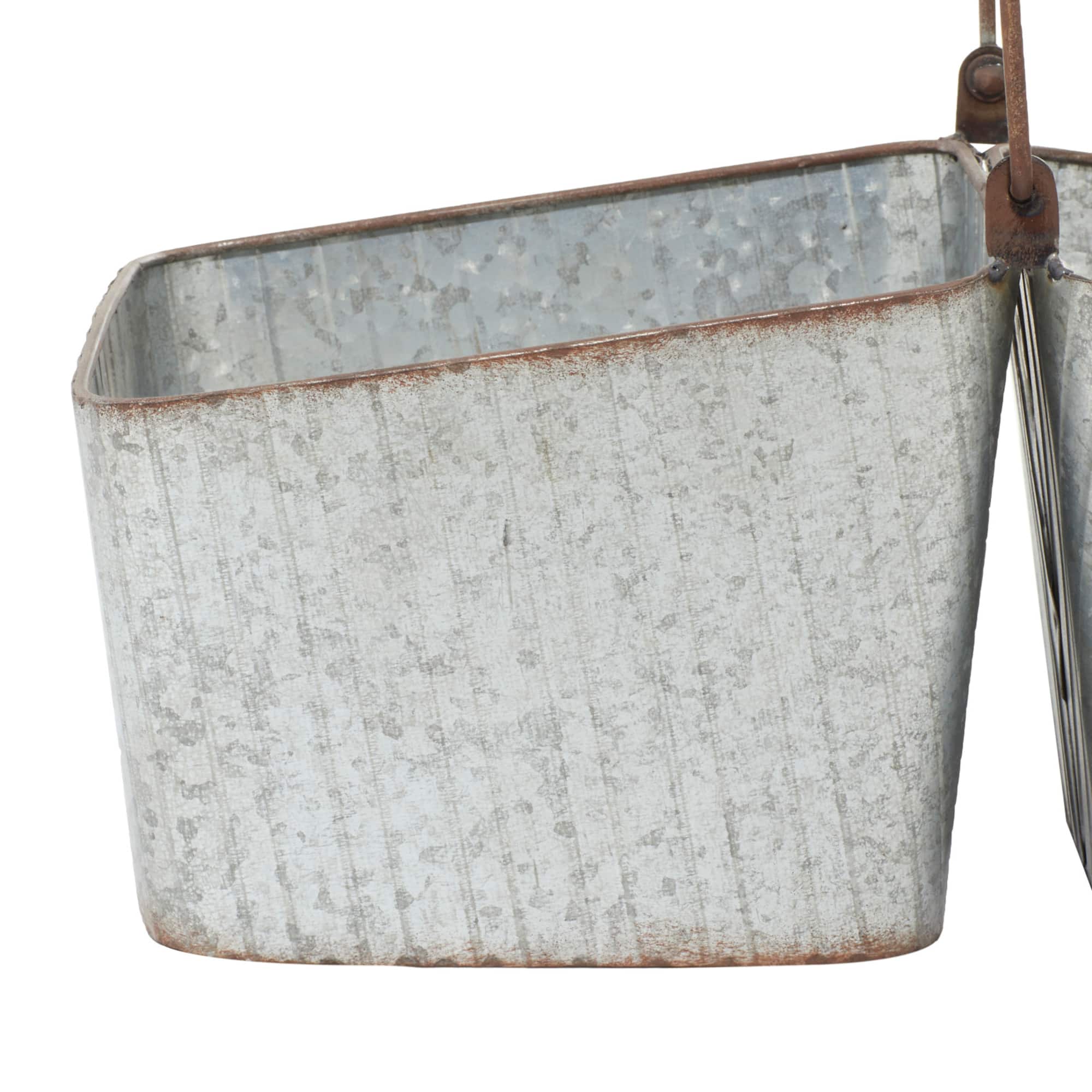 16" Silver Metal Farmhouse 2-Pot Planter